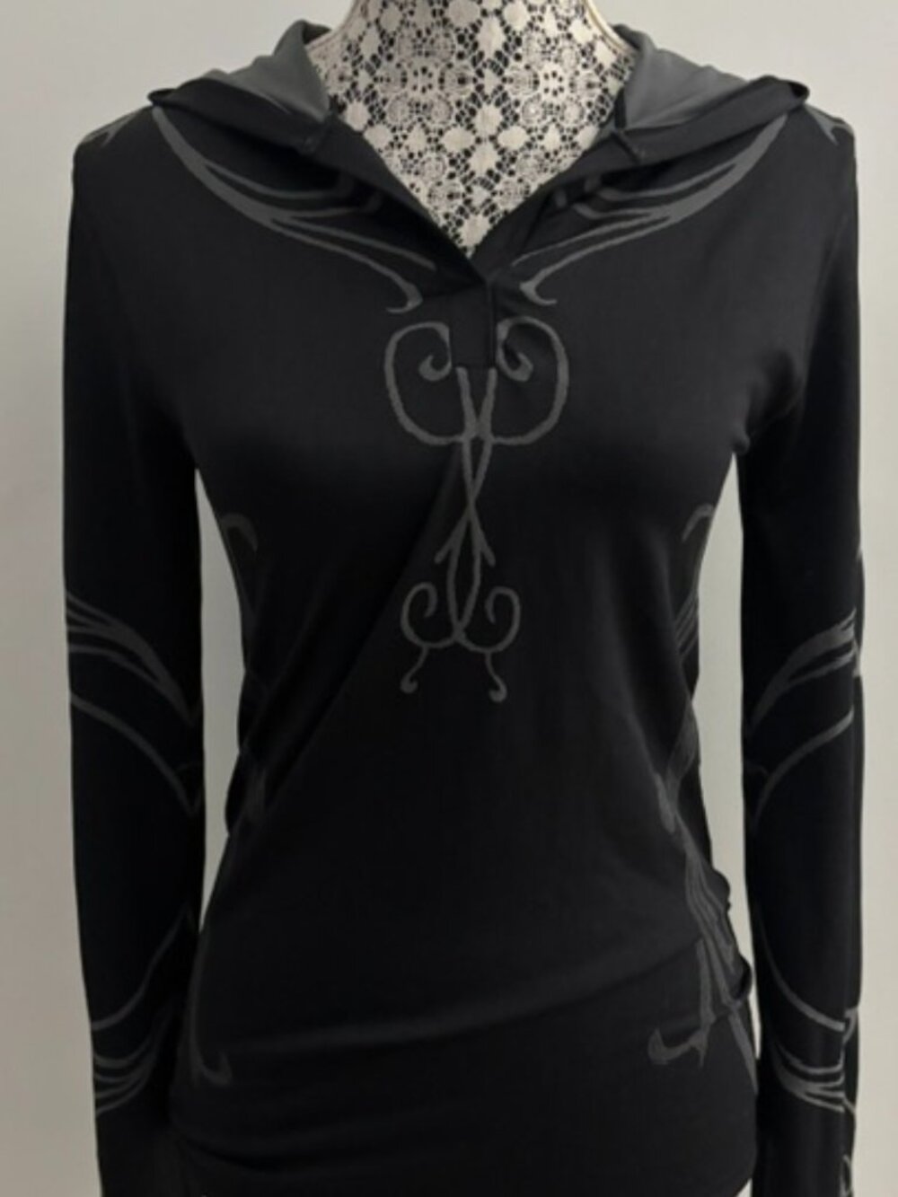 Black & Grey Climawear Long Sleeve Top with Hood - Small